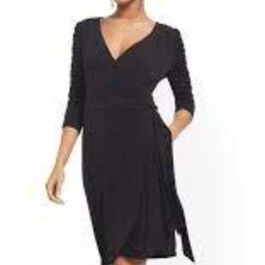 Wrap style little black dress 3/4 sleeves